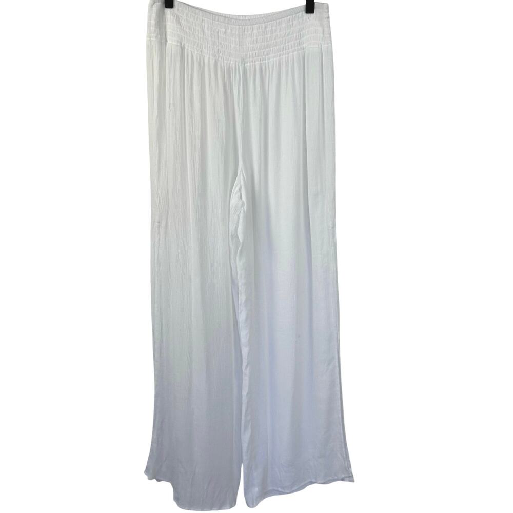 Kona Sol White Wide Leg Pants Leg Slit Beach Resort Pull On Womens M